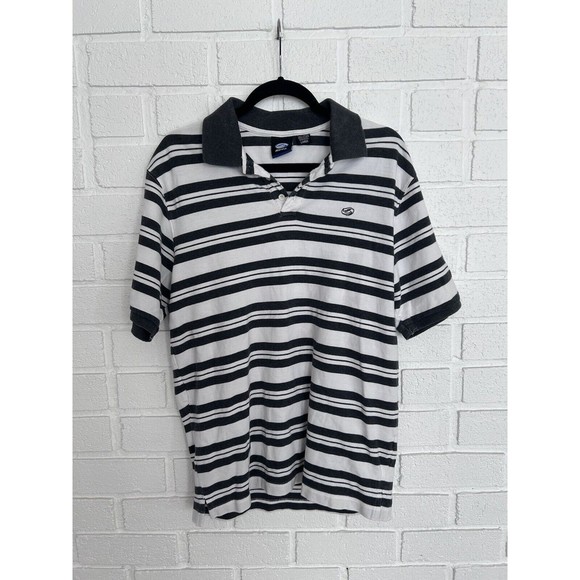 Kirra Skate Surf 90s Y2K Polo Mens Large Short Sleeve White Striped Vintage - Picture 1 of 5